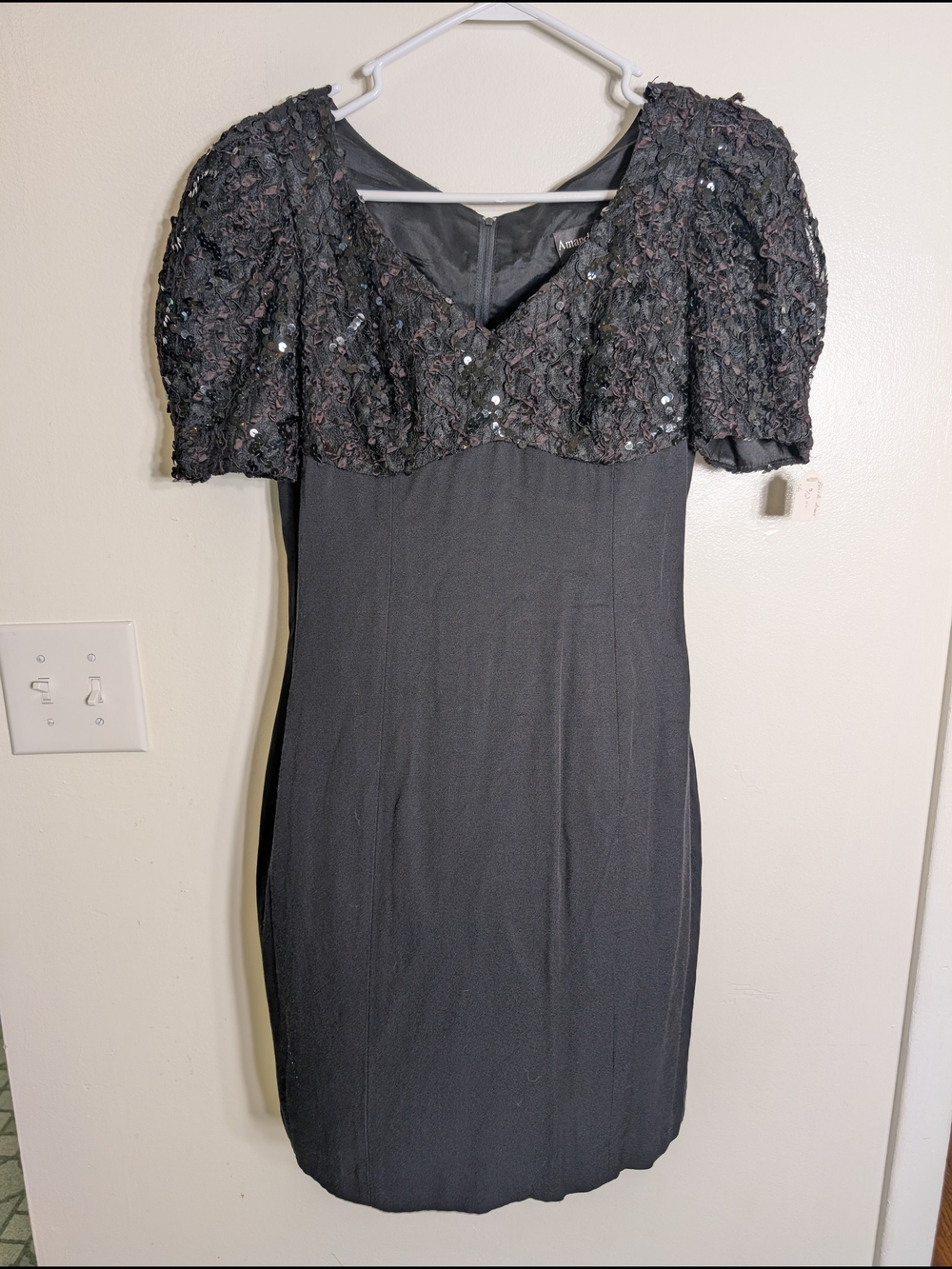 Vintage 80s Black Sequin Puff-Sleeve Mini Dress